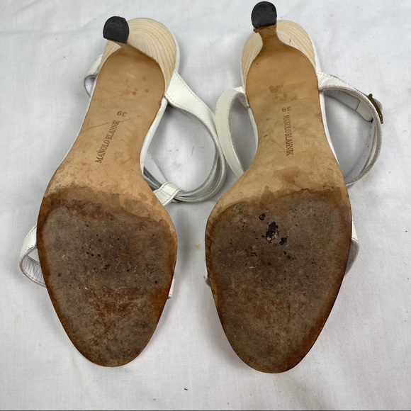 Manolo Blahnik White Studded T-strap Ankle Wrap Heels - Picture 9 of 10